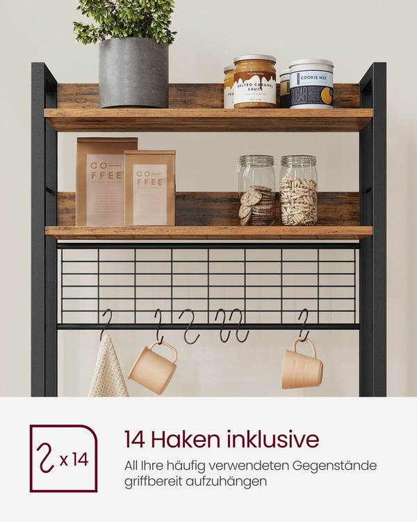 Vintage Brown-Black Rootz -kakkuteline - Cupcake-teline - Lastulevy teräs - Heavy Duty - Tilava - Tukeva - 40cm x 60cm x 170cm