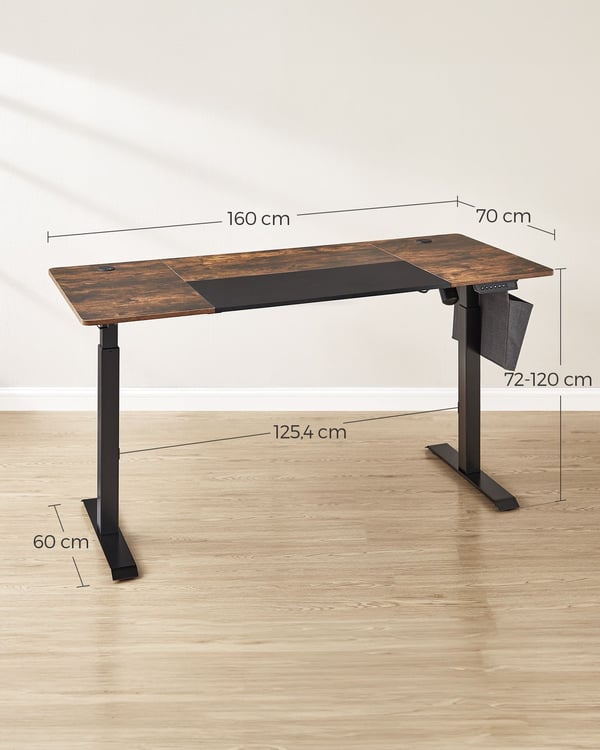 Rootz sähköinen seisomapöytä - Vintage Ruskea - Säädettävä työpöytä - Lastulevy pöytälevy - Teräsrunko - Kuitukangas - Korkeus säädettävä - 70cm x 160