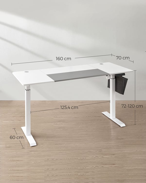 Rootz Elektrisk stående skrivebord - Justerbart skrivebord - Sit Stand Skrivebord - Spånplade stålramme - Ikke-vævet stof - 70 cm x 160 cm x (72-120)