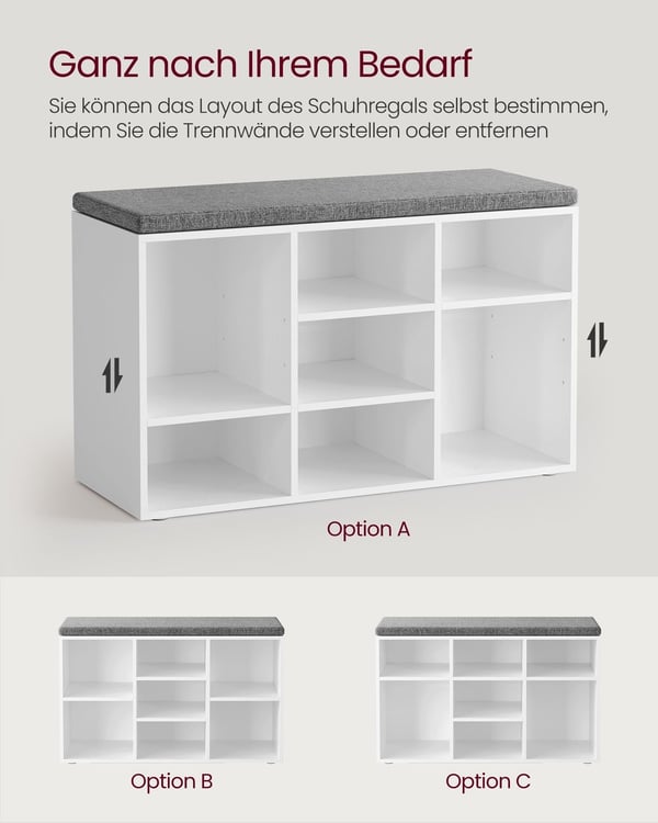 Rootz skobænk med opbevaring - Entrébænk - Skobeholder - Spånplade og skum - 30,3 cm x 78,5 cm x 48 cm - Cloud White og Dove Grey - Maks. Statisk bela