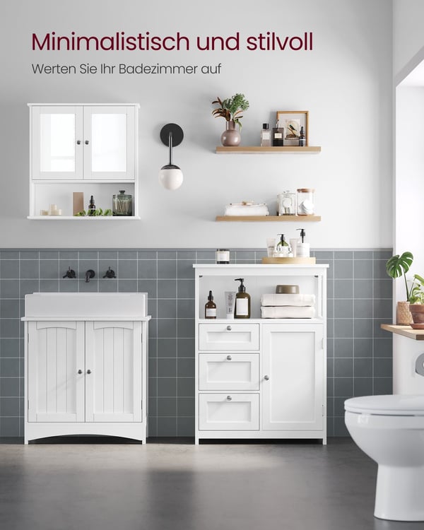 Rootz White Badeværelsesskab - Opbevaringsenhed - Organizer - MDF-materiale - 90 kg bæreevne - 30 cm x 60 cm x 80 cm