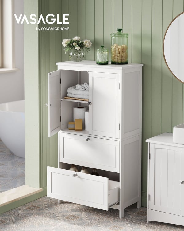 Rootz Classic White Badeværelsesskab - Opbevaringsenhed - Organizer - MDF-materiale - Rummeligt design - Nem montering - 30cm x 60cm x 110cm