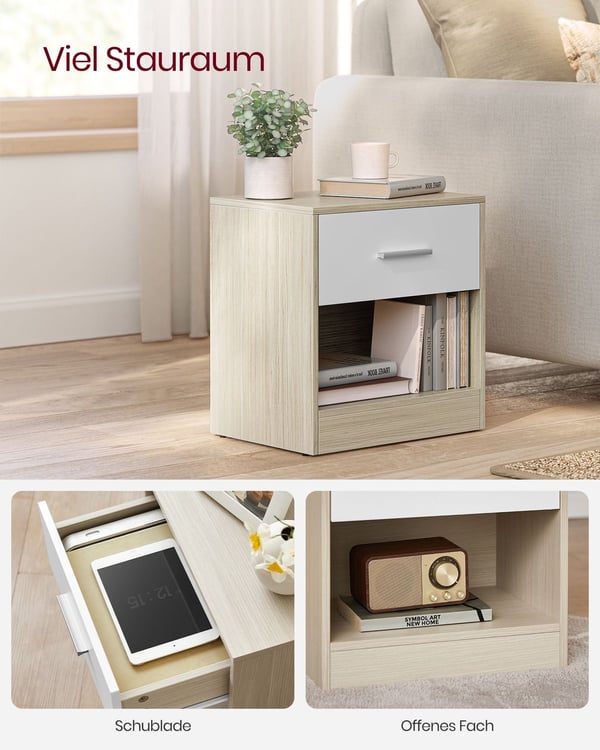 Rootz spånplade sidebord - Natural Beige Classic White - Natbord - Natbord - Robust konstruktion - Rigelig opbevaring - Nem montering - 28cm x 39cm x