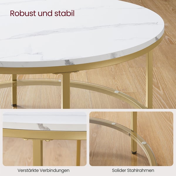 Rootz Marmor Hvid-Metallic Guld Sofabord - Stuebord - Moderne Centerbord - Spånplade - Hærdet glas - Stålstel - Justerbare fødder - Letvægts - Nem mon