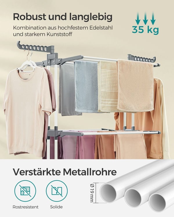 Rootz White Vaskestativ i stål og plast - Vaskestativ - Tørrestativ - Sammenklappeligt design - Letvægts - Pladsbesparende - 64 cm x 126 cm x 172 cm