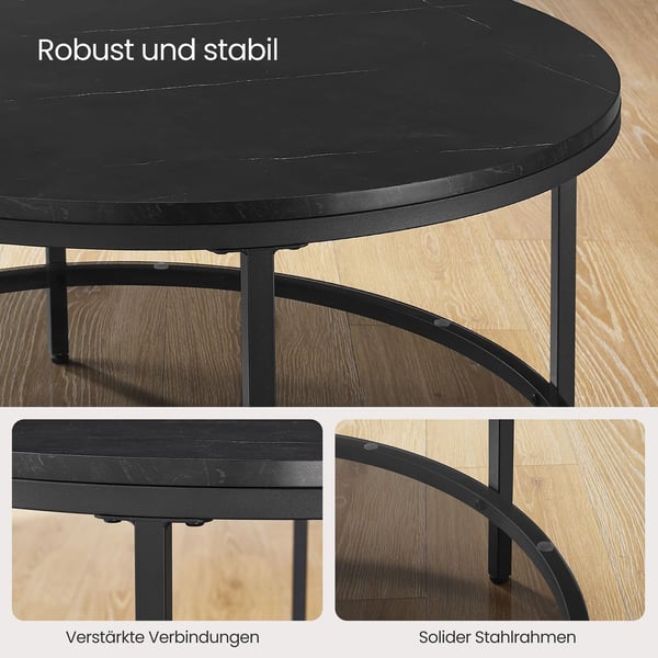 Rootz Marble Black-Ink Black Sofabord - Stuebord - Moderne Bord - Spånplade - Hærdet glas - Stål - Justerbare fødder - 80 cm x 46 cm - 13,6 kg - 30 kg
