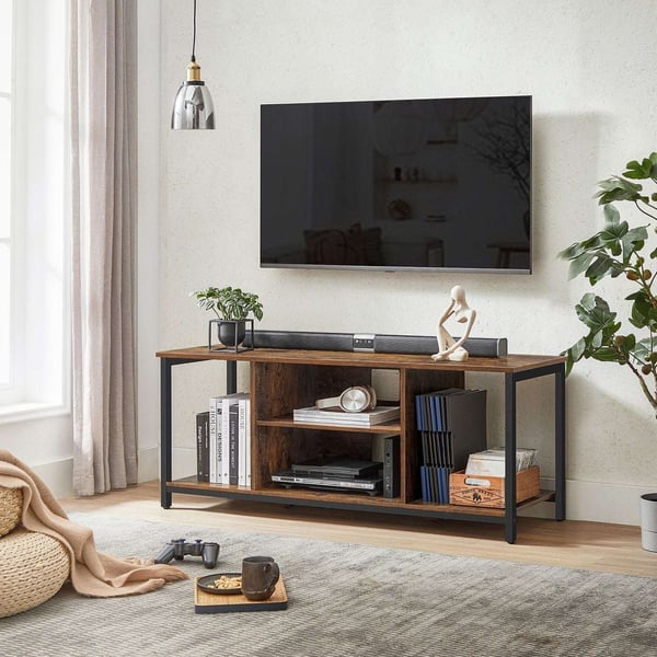 Rootz Vintage ruskea-musta TV-hylly - Viihdeteline - Mediakonsoli - Lastulevy ja teräs - 120cm x 40cm x 50cm - Suurin kuormitus 40kg - Helppo koota