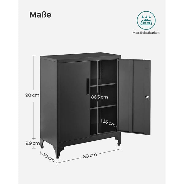 Rootz stålmetalskab - Opbevaringsorganisator - Sort - Justerbare hylder - Heavy Duty - 40cm x 80cm x 90cm