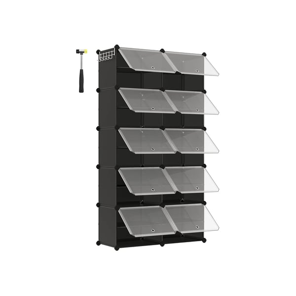 Rootz 10 rum sort opbevaringshylde - Organiseringsstativ - Plastikhylder - ABS-plastik - Stålramme - 32cm x 165cm x 125cm