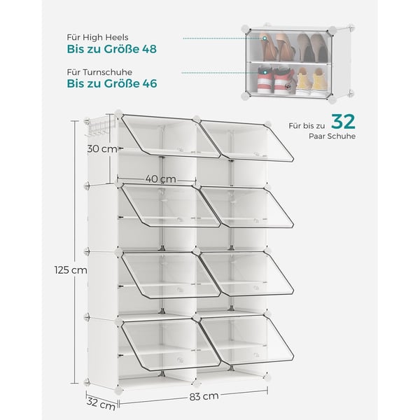 Rootz White 8 Cube Storage Organizer - Cube Organizer - Cube Storage Unit - ABS Plastic Connector - PP Plastic Board - Stålramme - 32cm x 124cm x 94cm