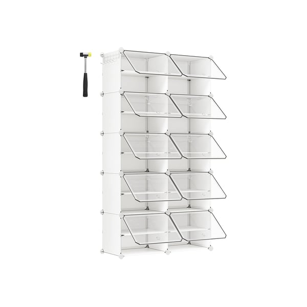 Rootz White 10 rum opbevaringshylde - Organiseringsstativ - Plastikhylder - ABS plastikstik - PP plastplade - Stålramme - 32 cm x 165 cm x 125 cm - Le