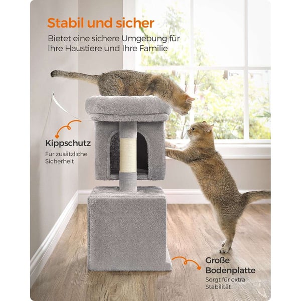 Rootz Cat kradsestolpe - Kattetræ - Kradser - Spånplade - Plys - Sisal - Forhindrer væltning - Nem montering - Lysegrå - 40cm x 30cm x 67cm