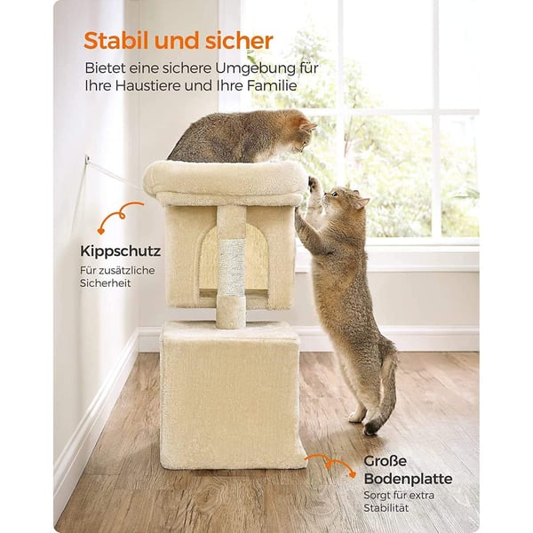 Rootz Cat-kradsestolpe - Kattetræ - Katteklatrestativ - Spånpladekonstruktion - Plysbeklædning - Sisal-reb - 40 cm x 30 cm x 67 cm