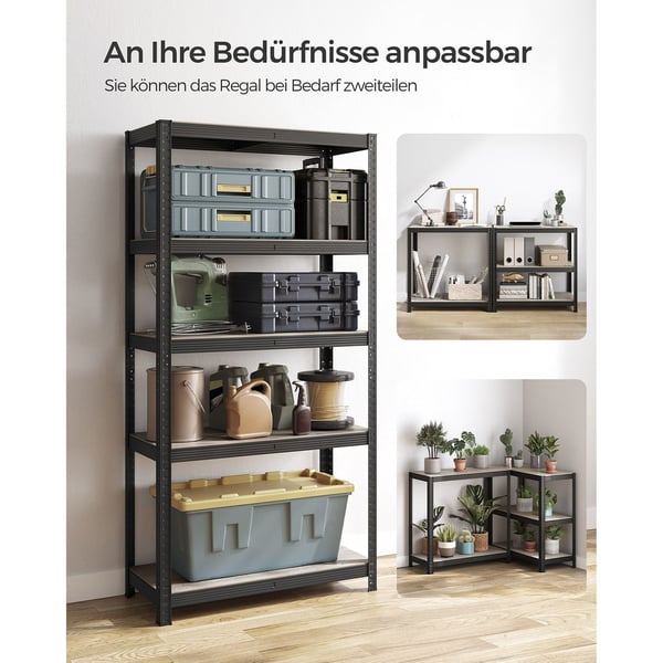 Rootz 5-tiers stativhylde - Opbevaringsstativ - Organizer - Stål MDF - Greige Sort - 40cm x 90cm x 180cm