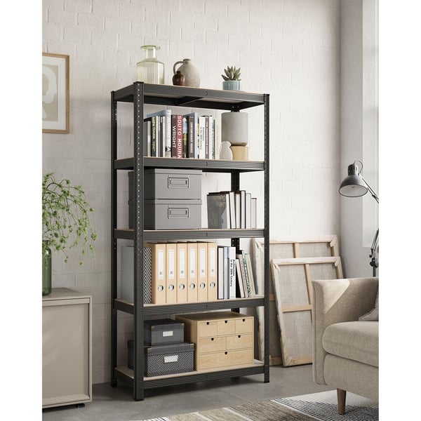Rootz 5-tiers stativhylde - Opbevaringsstativ - Organizer - Stål MDF - Greige Sort - 40cm x 90cm x 180cm