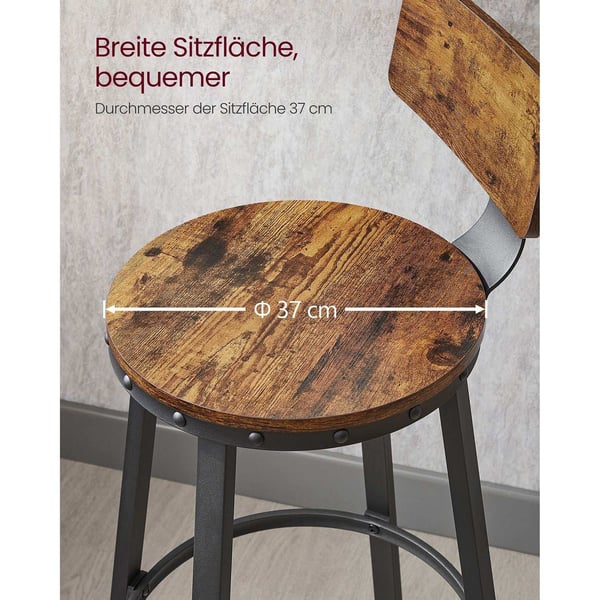 Rootz Vintage Brown-Black 2-osaiset baarituolit - Työpöytäjakkarat - Lastulevy teräs - Kompakti muotoilu - Helppo koota - Tukeva rakenne - 37 cm x 62,