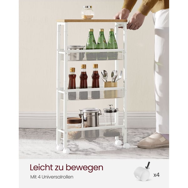 Rootz Oak White Trolleyvogn - Opbevaringsvogn - Rullevogn - Spånplade og stål - Letvægts - Nem montering - Pladsbesparende - 13 cm x 45,4 cm x 77 cm