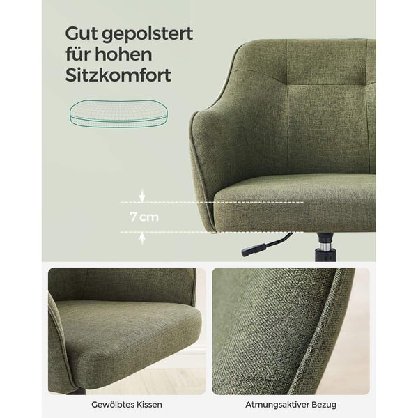 Rootz drejestol - Green Accent Chair - Rullelænestol - Stålstel - Skumpolstring - Bomuldslinnedblanding - 69 cm x 65 cm x 93 cm - Komfortabel siddepla
