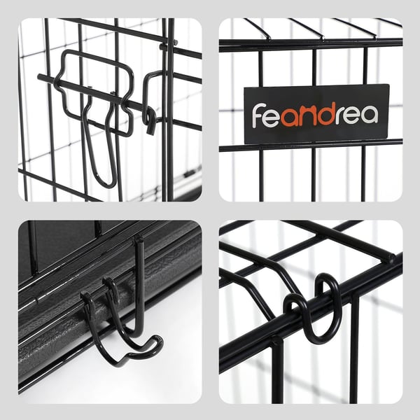 FEANDREA kæledyrsbur - Hundebur - Dyreindhegning - Nem montering - Foldbar - 2 låsbare døre - Pulverlakeret jerntråd - 122 cm x 74,5 cm x 80,5 cm