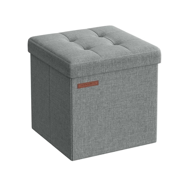 Rootz sædebryst Ottoman - Opbevaringsskammel - Fodstøtte - Imiteret linned - MDF - Skum - 30 cm x 30 cm x 30 cm - Lysegrå - 1,6 kg - 130 kg Kapacitet