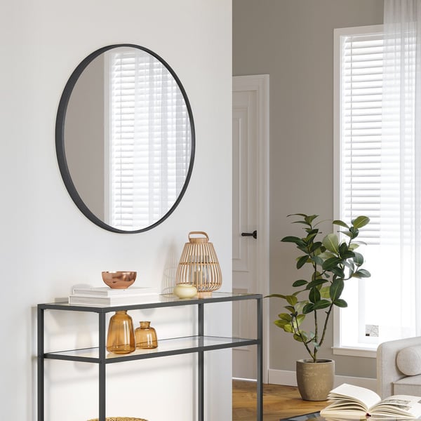 Rootz rundt spejl - Makeupspejl - Vægspejl - Aluminiumslegeringsramme - MDF-bagplade - Glas - Letvægts - Nem at installere - 61 cm x 3,6 cm x 61 cm