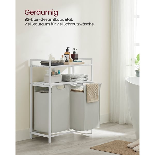 Rootz 3-lags vasketøjskurv med hylder - Hvid opbevaringsorganisering - MDF stålkonstruktion - Oxford stofposer - Heavy Duty - 73 cm x 33 cm x 92 cm