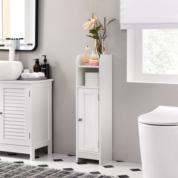 Rootz White Badeværelsesskab - Opbevaringsorganisator - MDF-møbler - Kompakt design - Anti-Tip-enhed - Nem montering - 18cm x 20cm x 80cm