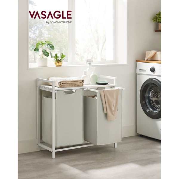 Rootz hvid vasketøjskurv med hylde - hæm - Opbevaringsorganer - MDF stålkonstruktion - Oxford stofposer - 73 cm x 33 cm x 72 cm - 30 kg Kapacitet - Pl