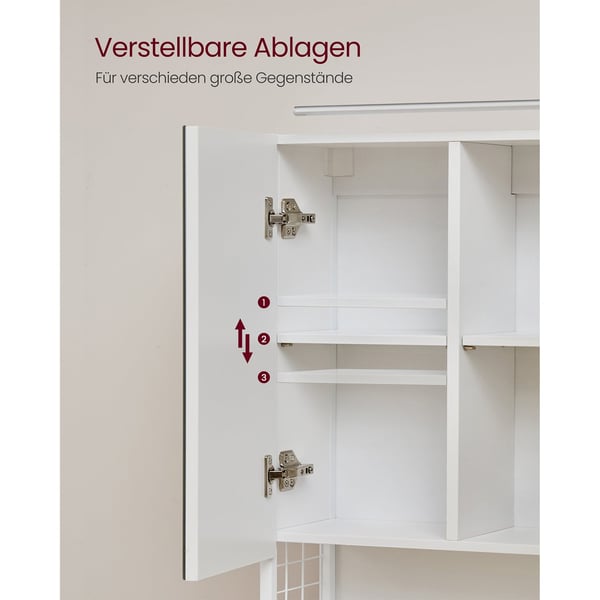 Rootz White Badeværelsesskab - Opbevaringsorganisator - Spånplade stålglas - Justerbare hylder - Hårtørrerholder - 14,5 cm x 70 cm x 70 cm