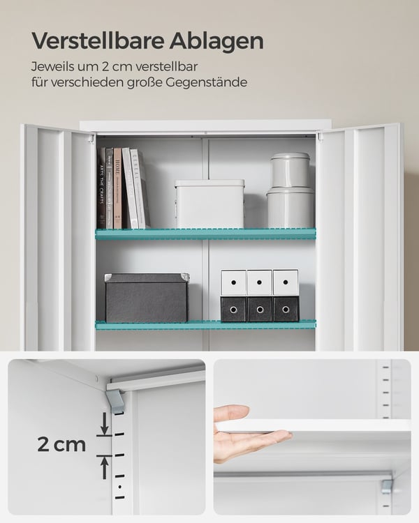 Rootz Opbevaringsskab - Grå Hvid - Stål Organizer - Pulverlakeret - Heavy-Duty hylder - 40cm x 80cm x 180cm