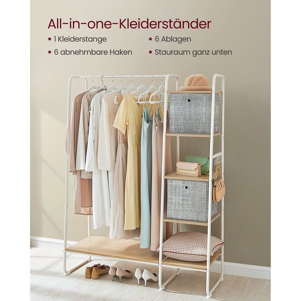 Rootz Oak White Tøjstativ - Garderobeskabe - Spånpladestål - Kraftig - Rummelig - Nem montering - 45cm x 120cm x 160cm