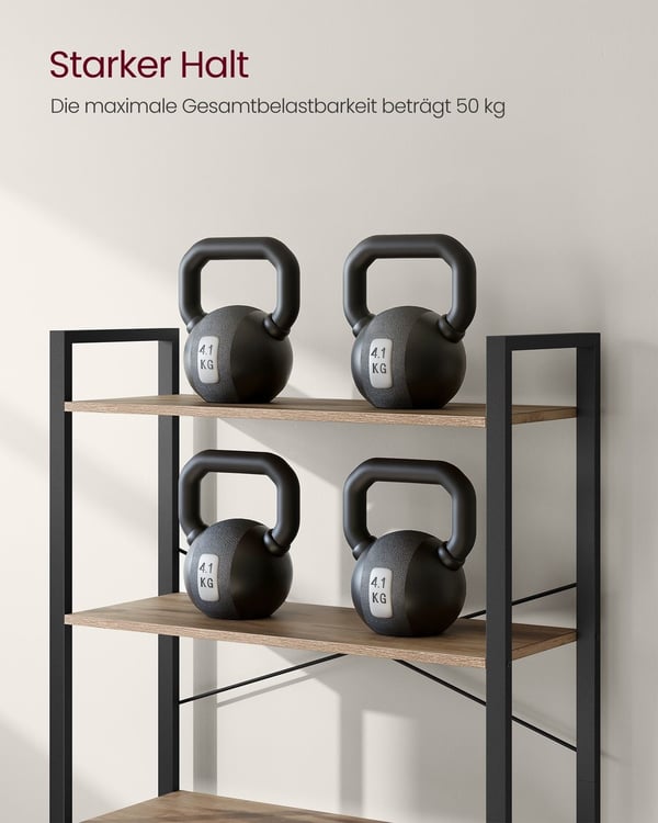 Rootz 6-tiers bogreol - Opbevaringsstativ - Spånpladestål - Stor kapacitet - Nem montering - Camel Brown Ink Sort - 30 cm x 80 cm x 186 cm