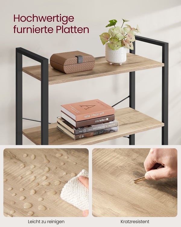 Rootz 6-tiers bogreol - Opbevaringsstativ - Spånpladestål - Stor kapacitet - Nem montering - Camel Brown Ink Sort - 30 cm x 80 cm x 186 cm
