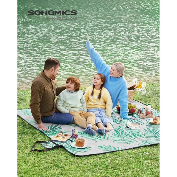 Rootz Picnic Tæppe - Udendørs måtte - Strandtæppe - Vandtæt - Letvægts - Bærbar - 200 cm x 200 cm - Grå med tropisk bregne