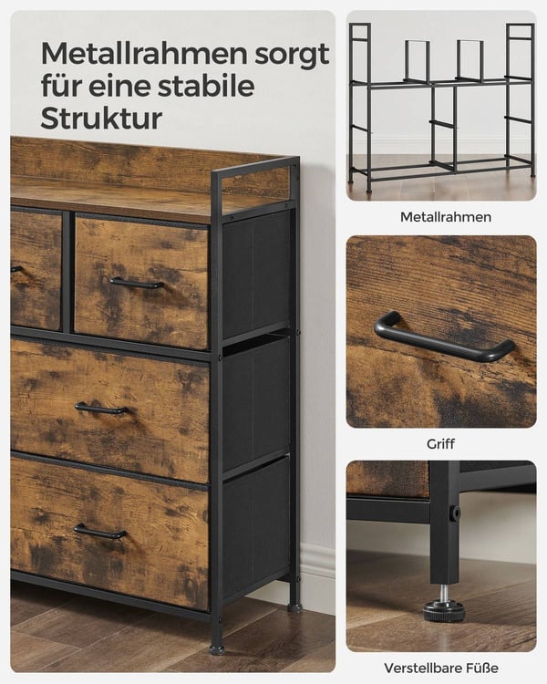 Rootz Vintage Ruskea-musta lipasto - Säilytyskaappi - Lipasto - Polyesteri - MDF - Oxford-kangas - Kuitukangas - 98cm x 28,5cm x 85cm - Organisaatio -