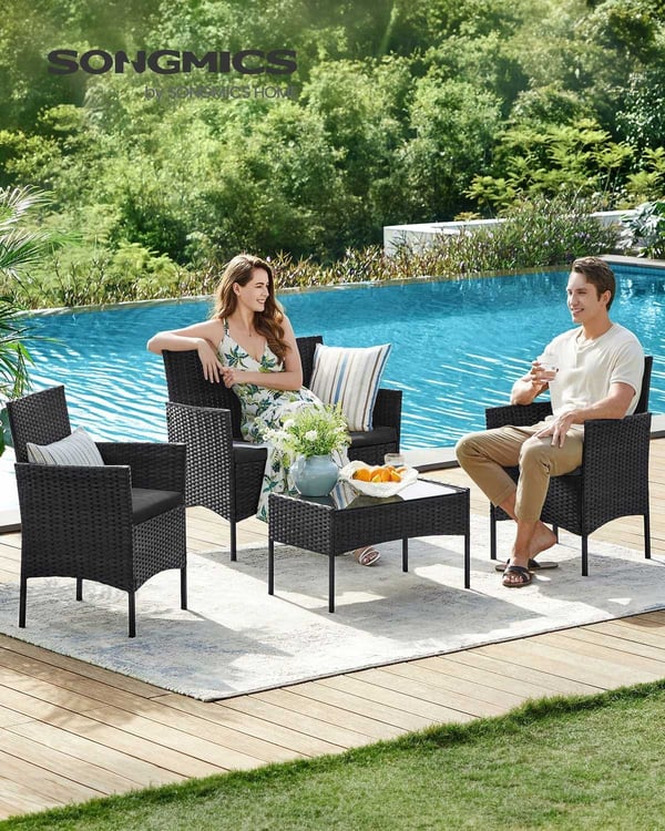 Rootz 7-delt udendørs møbelsæt - brunt taupe terrassesæt - rattan sofasæt - galvaniseret metalstel - VFT-puder - polyesterbetræk - 99 cm x 54,5 cm x 8