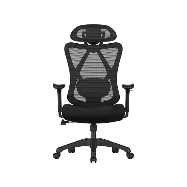 Rootz Ergonomic Black Office Chair - Drejestol - Justerbar Skrivebordsstol - Skumpolstret - Stålramme - 68cm x 66cm x (114-123,5)cm - Polyesterstof -