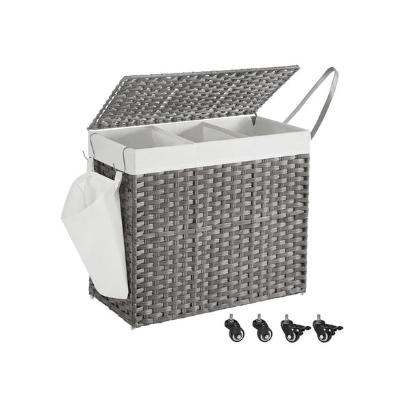 Rootz Grå vasketøjskurv - Tøjkurv - Opbevaringsbeholder - PP-plastik - Metalramme - Polyester-bomuldsblanding indvendig taske - 70 cm x 36 cm x 66 cm