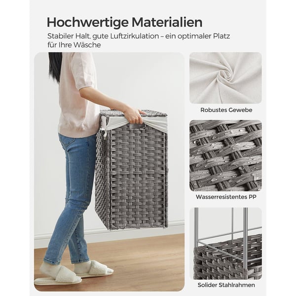 Rootz Grå vasketøjskurv - Tøjkurv - Opbevaringsbeholder - PP-plastik - Metalramme - Polyester-bomuldsblanding indvendig taske - 70 cm x 36 cm x 66 cm