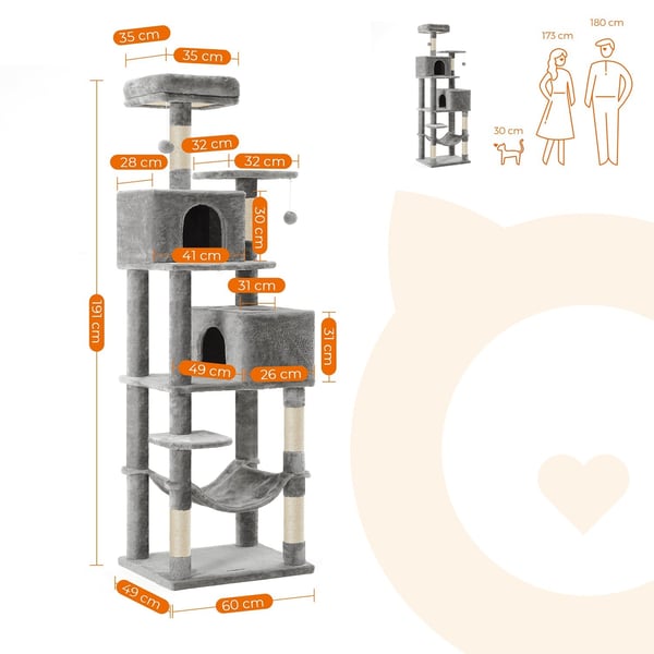 FEANDREA Kattekradsestolpe - Kitty Tree - Cat Tower - Plys overflade - Observationsplatforme - Hyggelig hule - Liggestol - Robust hængekøje - Sisal st