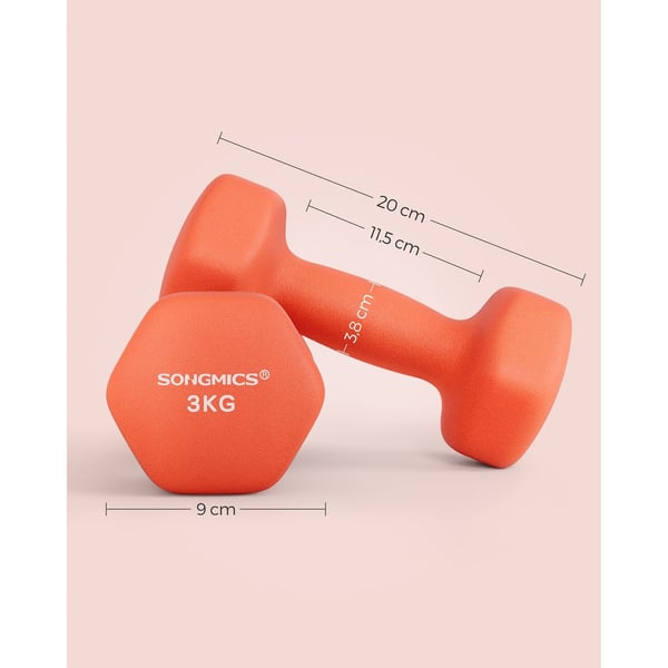 Rootz Neopren Coated Håndvægte Sæt - Orange - Støbejern - Vægtløftning - Styrketræning - 20 cm x 9 cm - 11,5 cm x 3,8 cm - 2 x 3 kg