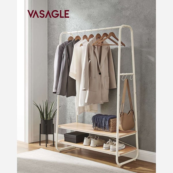 Rootz Eg Cremehvid Tøjstativ - Garderobeholder - Beklædningsstativ - Spånplade og stål - 45cm x 100cm x 160cm - Heavy Duty - Nem montering - Maks. bel