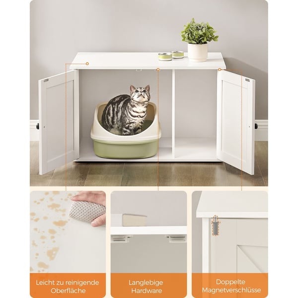 Rootz White Cat kattebakke - Kitty Toilet - Træspånplade - MDF - Stor opbevaring - Nem montering - 80cm x 53cm x 50cm