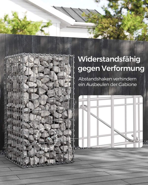Sølv Rootz Gabion Sæt - Metal Mesh - Spiralpind - Afstandskroge - Galvaniseret stål - 100cm x 50cm x 50cm - Heavy Duty - Nem montering - Rustbestandig