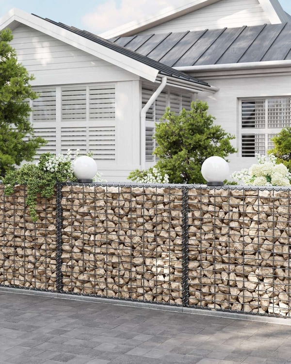 Sølv Rootz Gabion Sæt - Metal Mesh - Spiral Stick - Afstandskroge - Galvaniseret stål - 100cm x 80cm x 30cm - Heavy Duty - Nem montering - Alsidig - 5