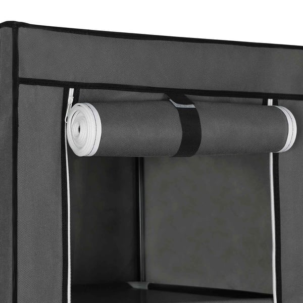 Rootz Grey Fleece Stof Foldeskab - Opbevaringsorganisering - Bærbar garderobe - Stålrørskonstruktion - Letvægts - Nem montering - 150 cm x 175 cm x 45