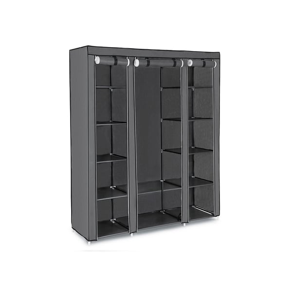 Rootz Grey Fleece Stof Foldeskab - Opbevaringsorganisering - Bærbar garderobe - Stålrørskonstruktion - Letvægts - Nem montering - 150 cm x 175 cm x 45