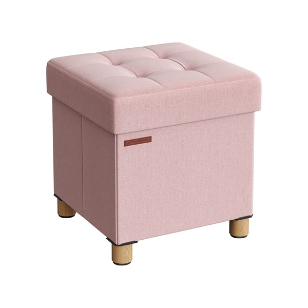 Rootz Pastel Pink sædekiste - Opbevaring Ottoman - Fodskammel - Imiteret linned - Skumpolstring - MDF-konstruktion - 38 cm x 38 cm x 40 cm - 3,5 kg -