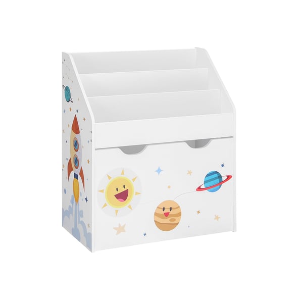 Rootz Nursery Hylde - Hvid væghylde - Flydende hylde - MDF spånplade - Anti-Tip Device - Monteringstilbehør - 62,5 cm x 29,5 cm x 70 cm