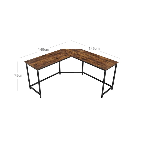 Rootz Vintage ruskea-musta kulmapöytä - lastulevypöytä - teräsrunko - tilava työpiste - helppo koota - 149 cm x 149 cm x 75 cm